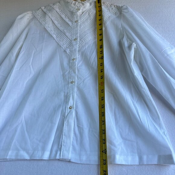 Vintage Rhoda Lee Womens Button Blouse Large White Ruffle Victorian Romantic - Picture 7 of 12